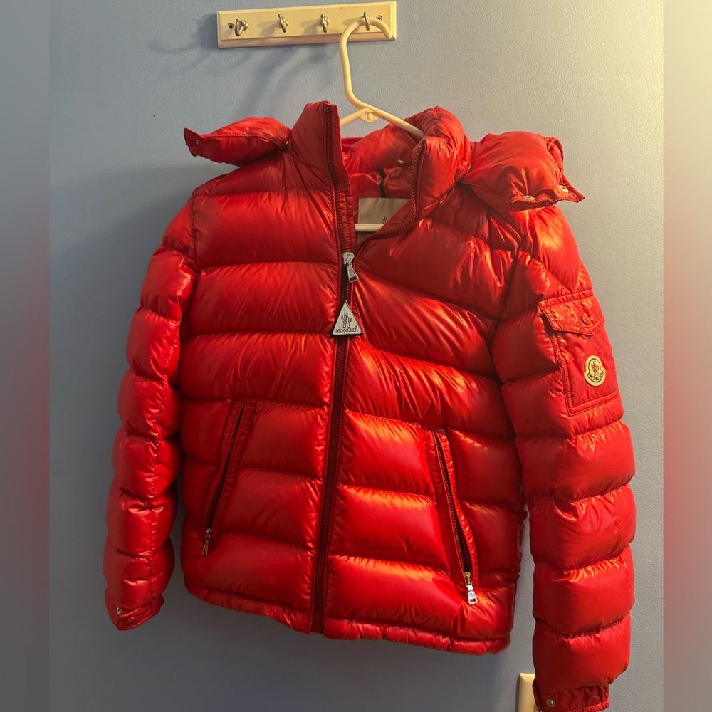 Moncler Red Shiny Puffer Jacket – Excellent Condition, Worn One Season